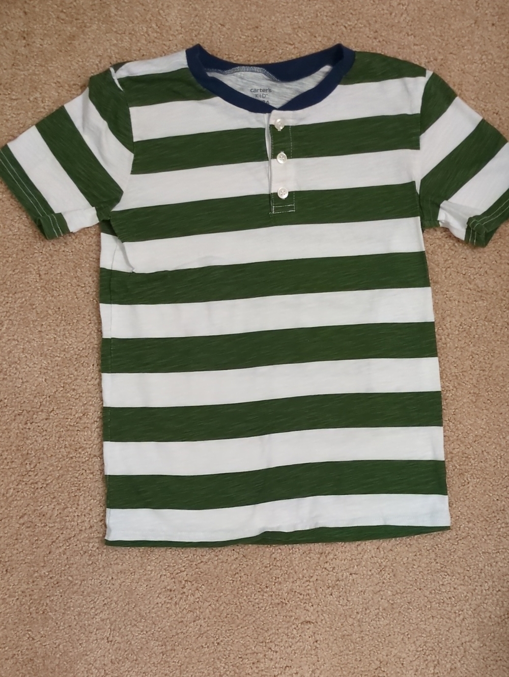 Carter's Green, White & Navy Striped Henley Tee